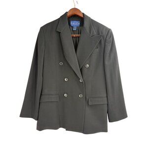 Vintage Ralph Lauren Womens Wool Double-Breasted Black Blazer Size 10 Tailored